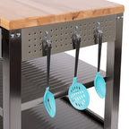 Desserte de cuisine mobile en acier inoxydable à 2 tiroirs avec plateau en bois massif - 48 L x 24 P