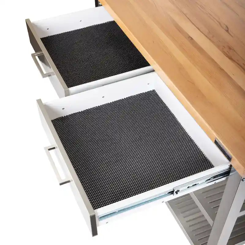 Desserte de cuisine mobile en acier inoxydable à 2 tiroirs avec plateau en bois massif - 48 L x 24 P