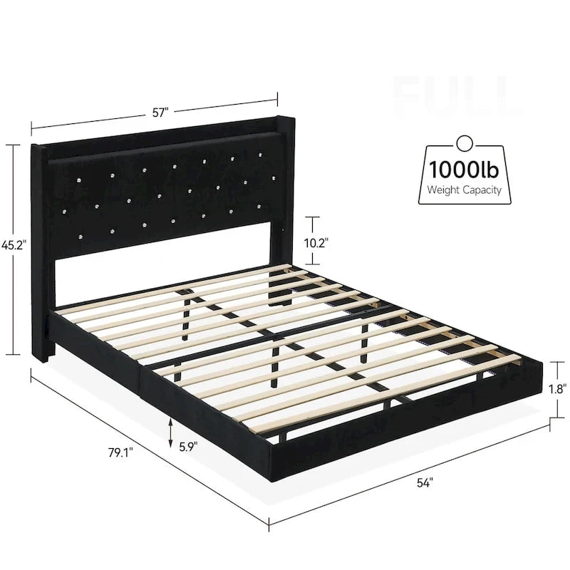 Cadre de lit plateforme rembourré avec lumières LED