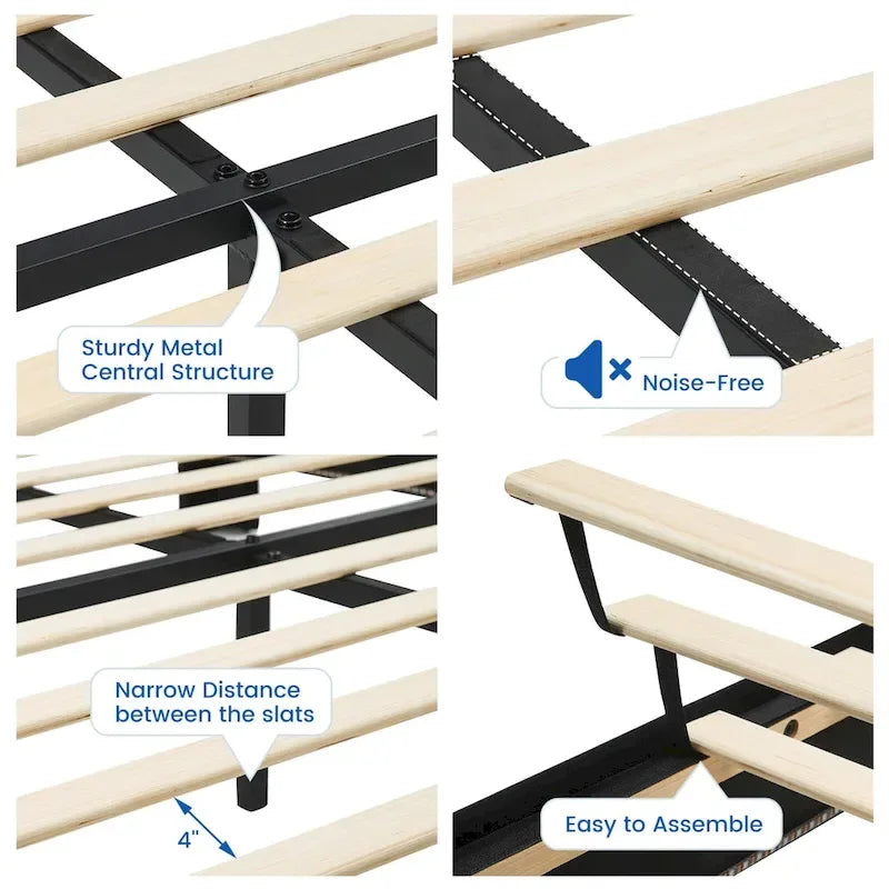 Cadre de lit plateforme rembourré avec lumières LED