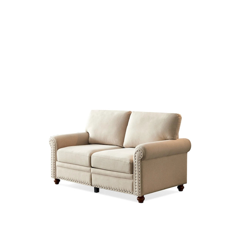Causeuse de rangement en tissu de lin - Beige