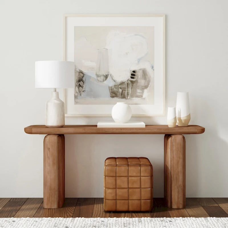 Console en bois de manguier de 172,7 cm avec base en forme de boîte