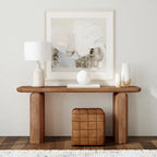 Console en bois de manguier de 172,7 cm avec base en forme de boîte