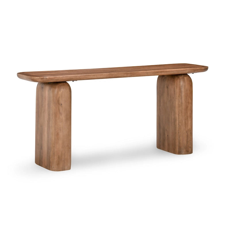 Console en bois de manguier de 172,7 cm avec base en forme de boîte