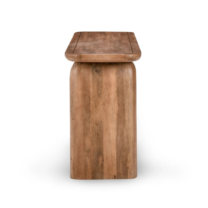 Console en bois de manguier de 172,7 cm avec base en forme de boîte