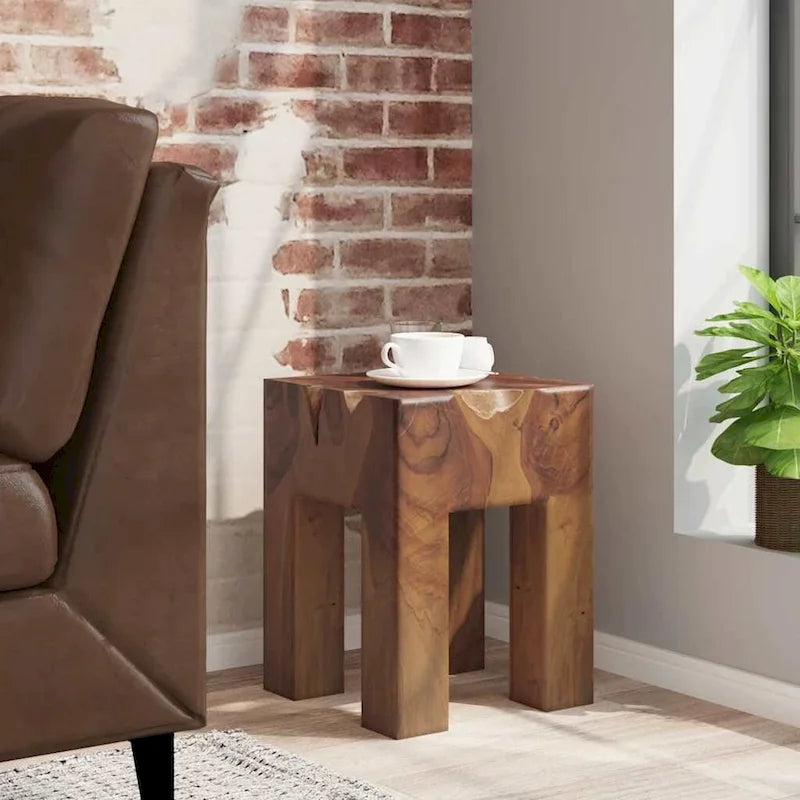 vidaXL Solid Teak Wood Stool, Small Side Table, Brown - 11.8 x 11.8 x 15.7