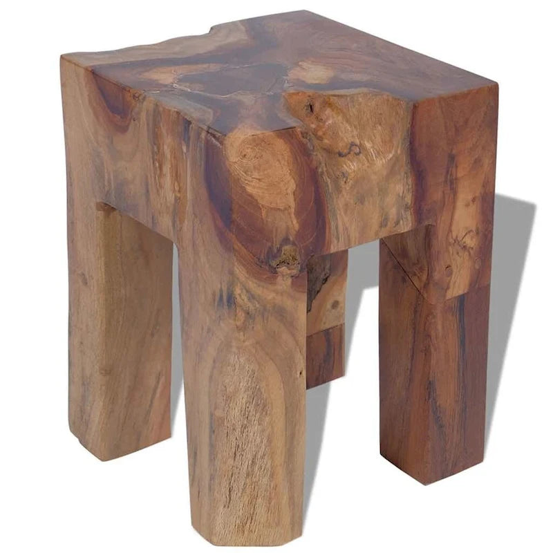 Tabouret en teck massif – Petite table d'appoint, marron, 30 x 30 x 40 cm
