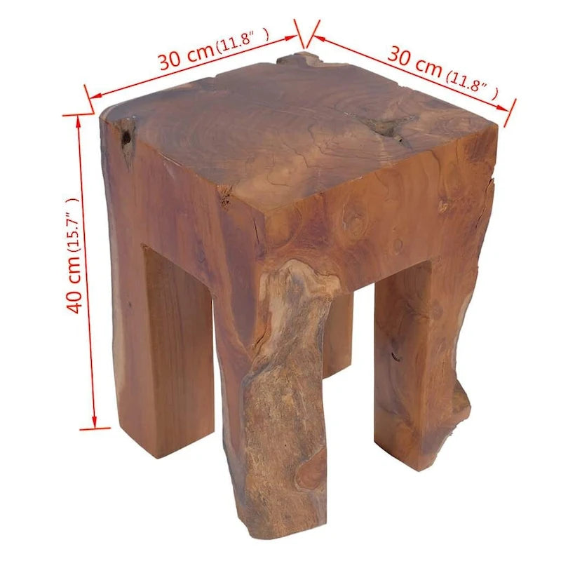 Tabouret en teck massif – Petite table d'appoint, marron, 30 x 30 x 40 cm