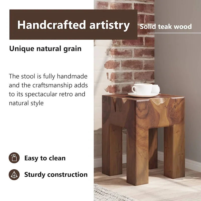 Tabouret en teck massif – Petite table d'appoint, marron, 30 x 30 x 40 cm