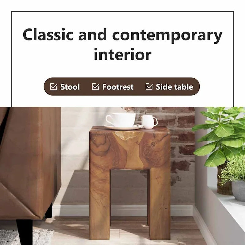 Tabouret en teck massif – Petite table d'appoint, marron, 30 x 30 x 40 cm