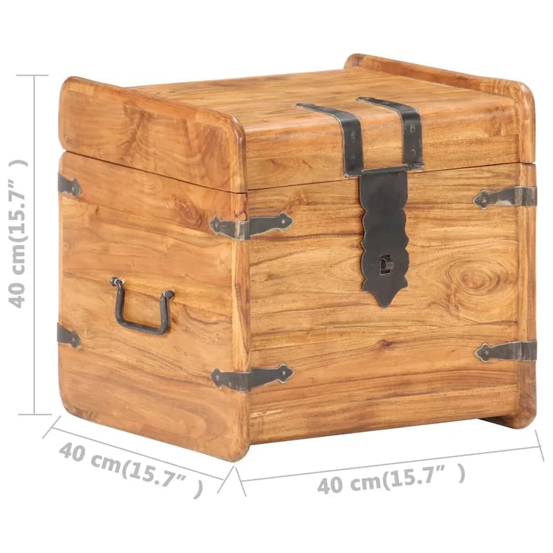Coffre de rangement en bois d'acacia massif avec loquet, 40 x 40 x 40 cm