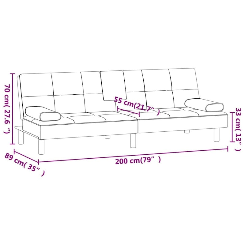 Canapé-lit pliable avec porte-gobelets - Similicuir, 78,7 x 35 x 27,6 po