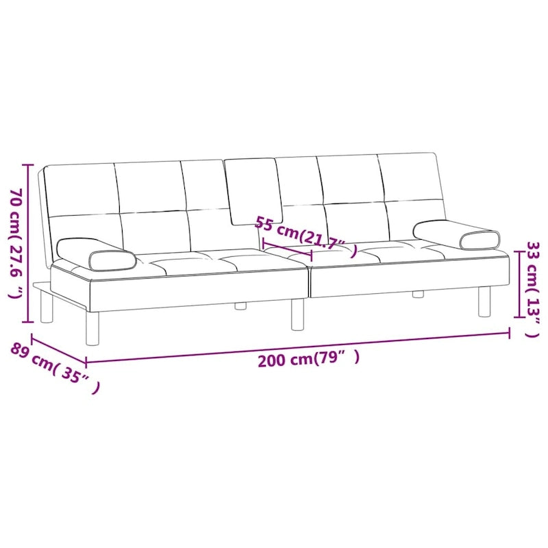 Canapé-lit pliable avec porte-gobelets - Similicuir, 78,7 x 35 x 27,6 po