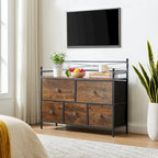 Commode en bois avec 5 tiroirs en tissu – Meuble de rangement pour chambre et salon
