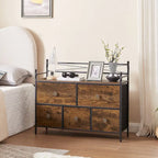 Commode en bois avec 5 tiroirs en tissu – Meuble de rangement pour chambre et salon