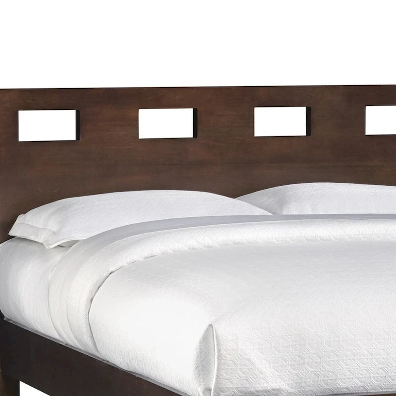 Lit double avec tête de lit à panneaux découpés - Bois d'acajou marron