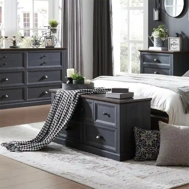 Commode de style rustique à 5 tiroirs avec glissières à billes – 45 po (L) x 15,86 po (P) x 21,14 po (H)