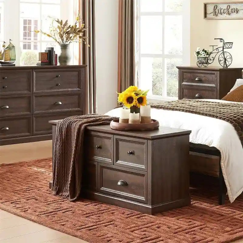 Commode de style rustique à 5 tiroirs avec glissières à billes – 45 po (L) x 15,86 po (P) x 21,14 po (H)