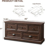 Commode de style rustique à 5 tiroirs avec glissières à billes – 45 po (L) x 15,86 po (P) x 21,14 po (H)