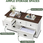 Commode de style rustique à 5 tiroirs avec glissières à billes – 45 po (L) x 15,86 po (P) x 21,14 po (H)