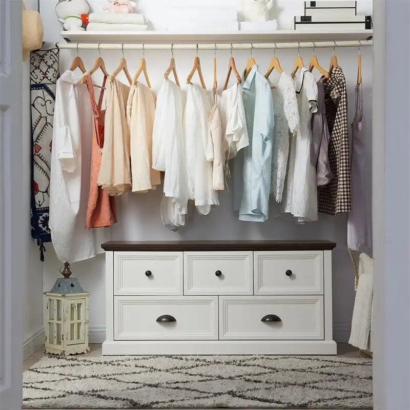 Commode de style rustique à 5 tiroirs avec glissières à billes – 45 po (L) x 15,86 po (P) x 21,14 po (H)