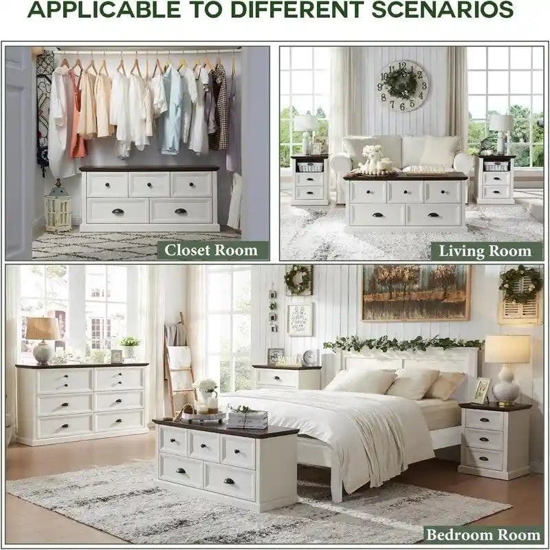 Commode de style rustique à 5 tiroirs avec glissières à billes – 45 po (L) x 15,86 po (P) x 21,14 po (H)