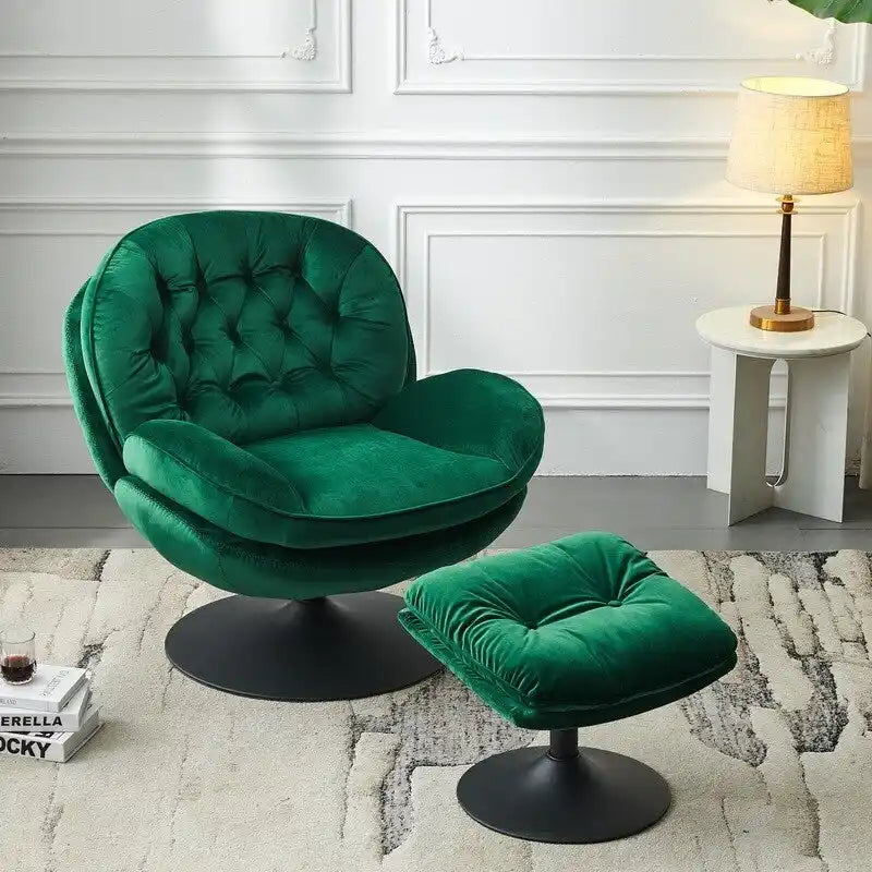 Fauteuil d'appoint pivotant en velours avec ottoman