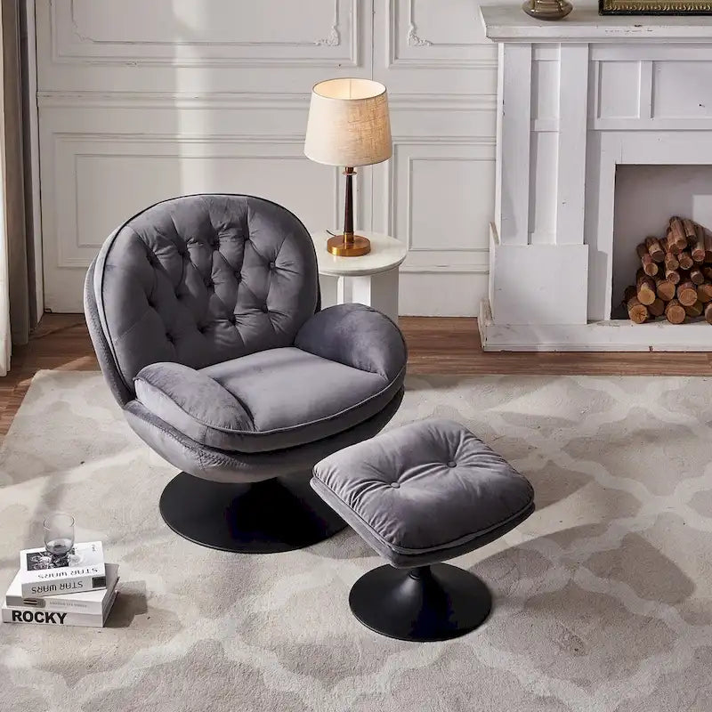 Fauteuil d'appoint pivotant en velours avec ottoman