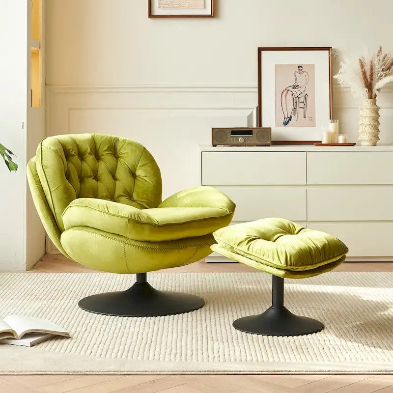 Fauteuil d'appoint pivotant en velours avec ottoman