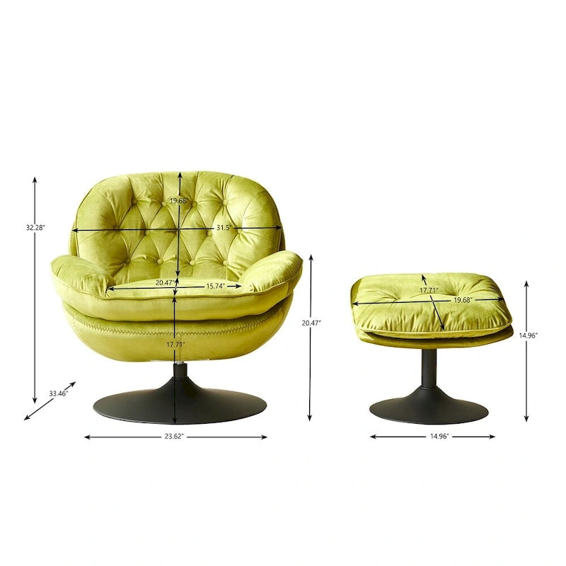 Fauteuil d'appoint pivotant en velours avec ottoman