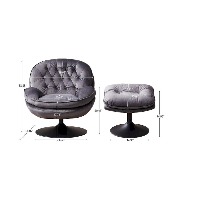 Fauteuil d'appoint pivotant en velours avec ottoman