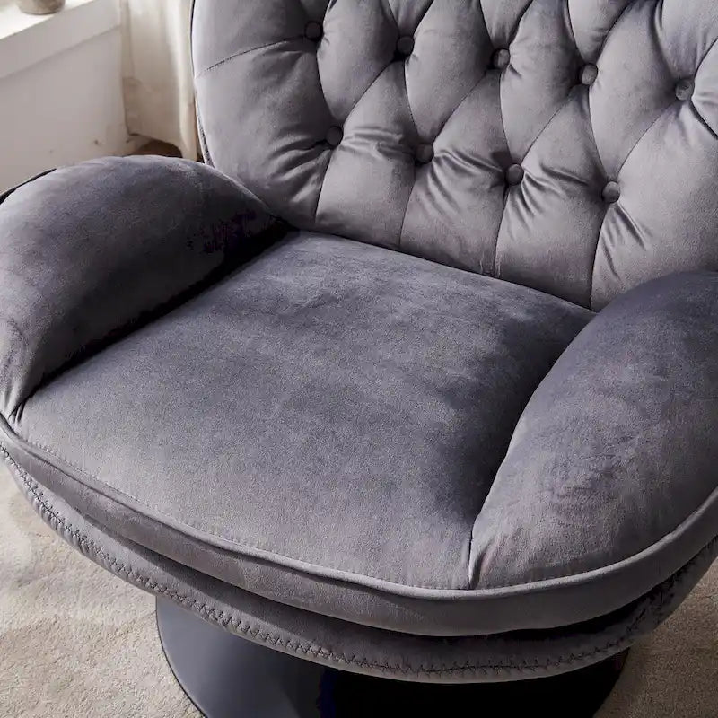 Fauteuil d'appoint pivotant en velours avec ottoman