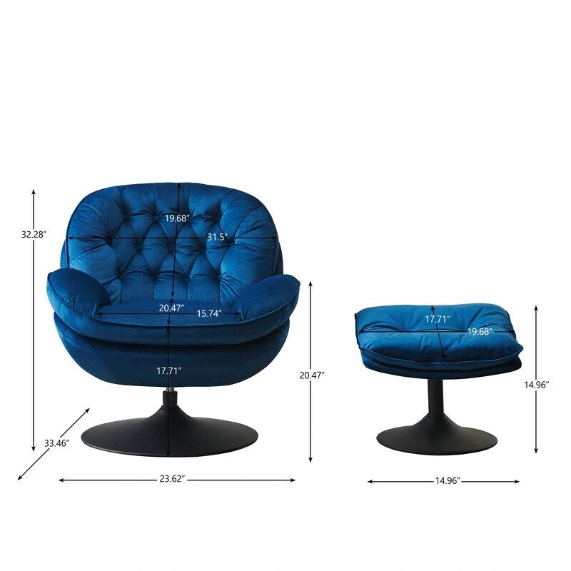 Fauteuil d'appoint pivotant en velours avec ottoman