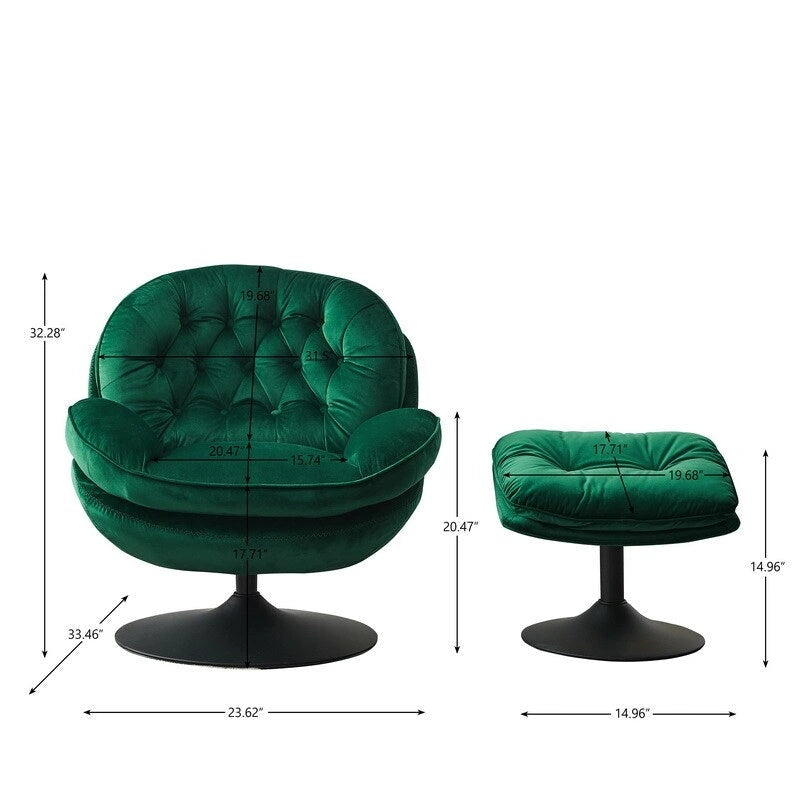 Fauteuil d'appoint pivotant en velours avec ottoman