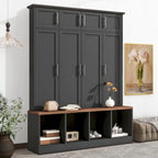 Porte-manteau haut en bois avec 8 placards et 4 compartiments ouverts