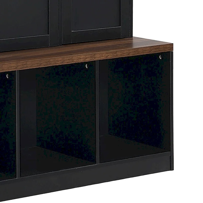 Porte-manteau haut en bois avec 8 placards et 4 compartiments ouverts