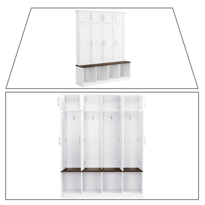 Porte-manteau haut en bois avec 8 placards et 4 compartiments ouverts
