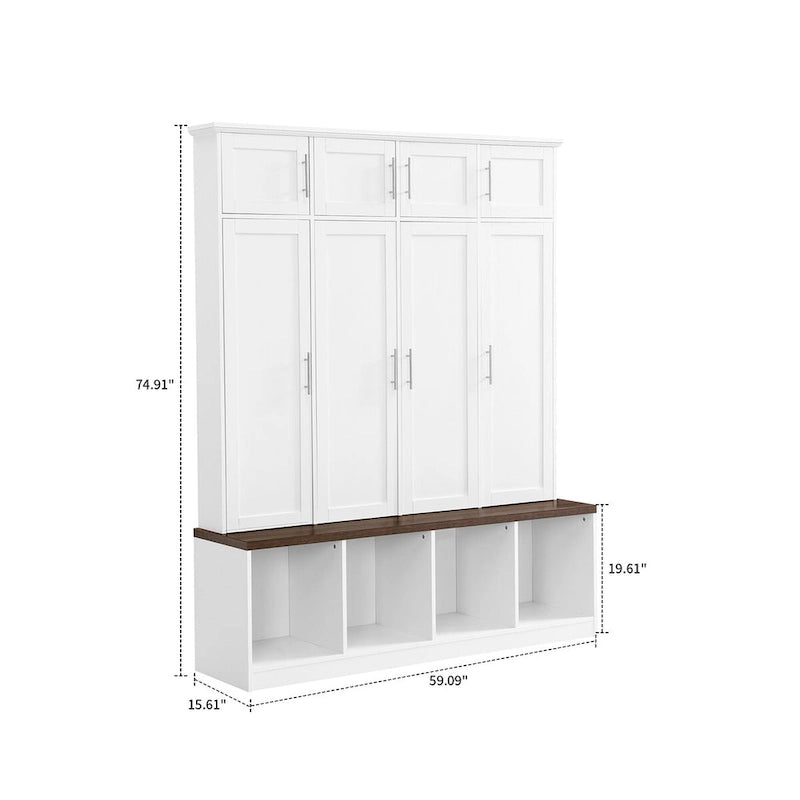 Porte-manteau haut en bois avec 8 placards et 4 compartiments ouverts