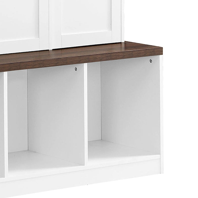 Porte-manteau haut en bois avec 8 placards et 4 compartiments ouverts