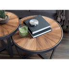 Table basse ronde avec plateau en bois et pieds en métal - 24x24x15.5