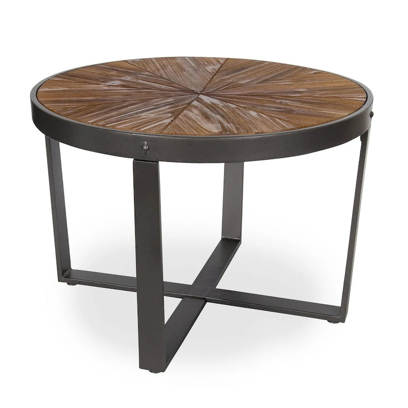 Table basse ronde avec plateau en bois et pieds en métal - 24x24x15.5