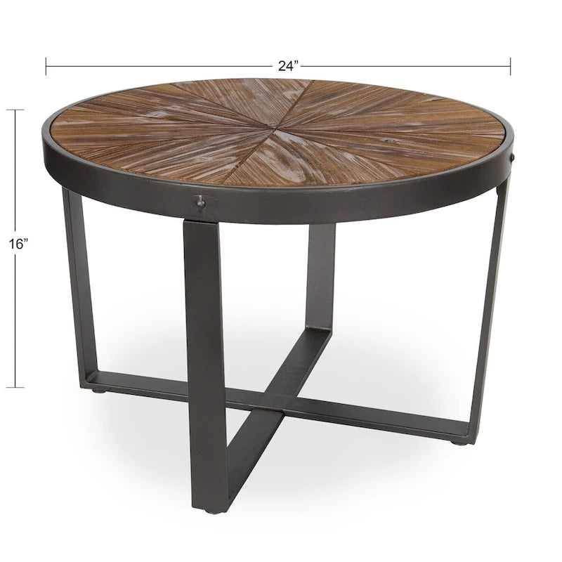 Table basse ronde avec plateau en bois et pieds en métal - 24x24x15.5