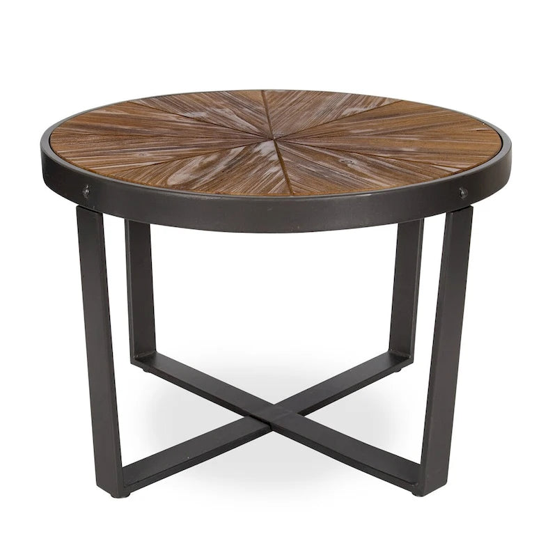 Table basse ronde avec plateau en bois et pieds en métal - 24x24x15.5