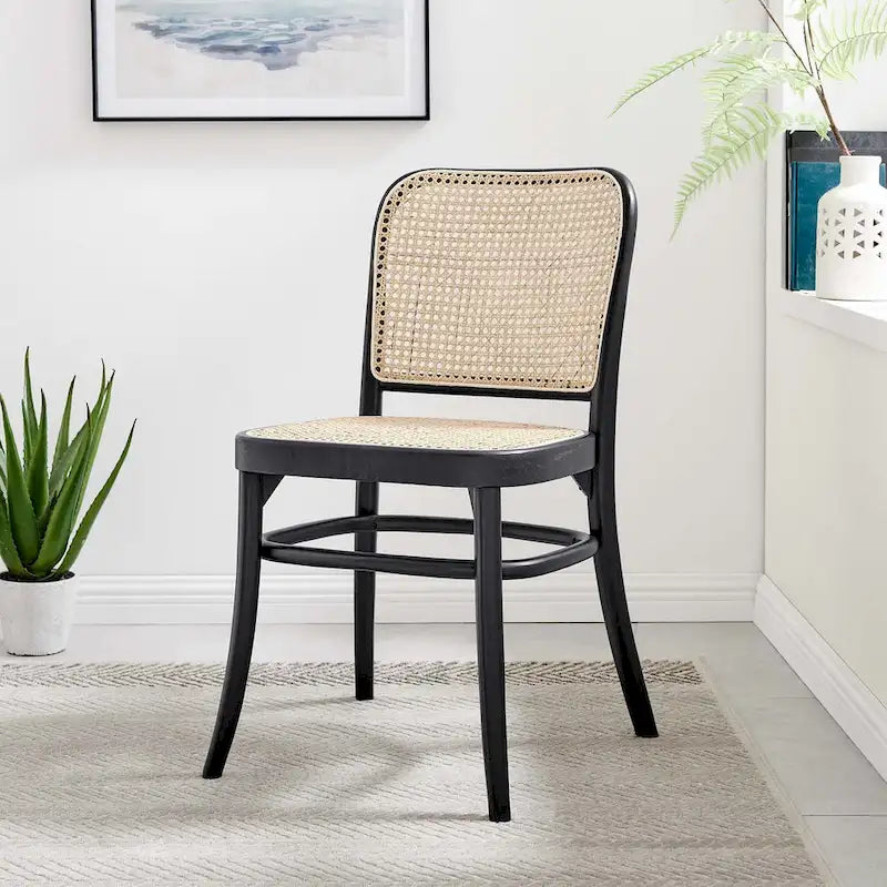 Lot de 2 chaises de salle à manger en bois avec dossier en rotin