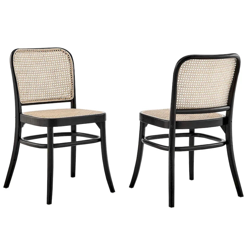 Lot de 2 chaises de salle à manger en bois avec dossier en rotin