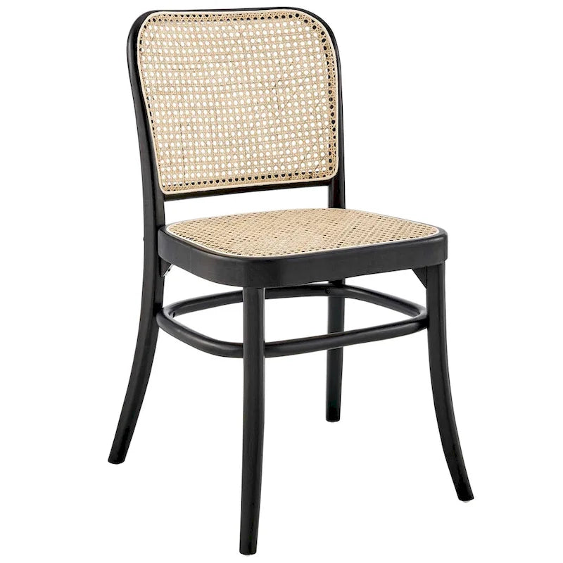 Lot de 2 chaises de salle à manger en bois avec dossier en rotin