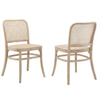 Lot de 2 chaises de salle à manger en bois avec dossier en rotin