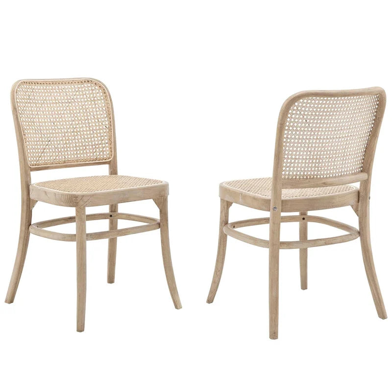 Lot de 2 chaises de salle à manger en bois avec dossier en rotin