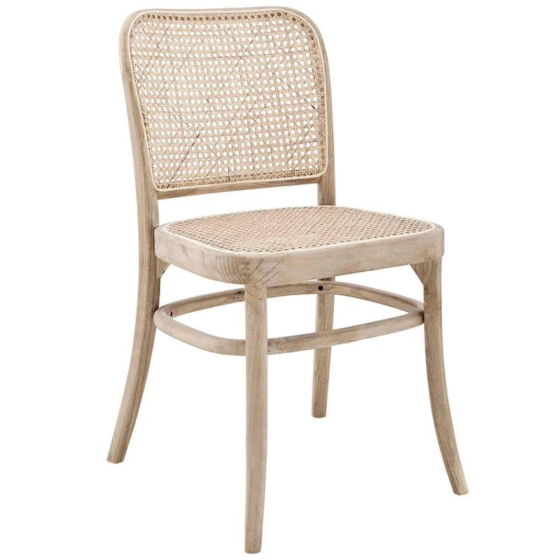Lot de 2 chaises de salle à manger en bois avec dossier en rotin