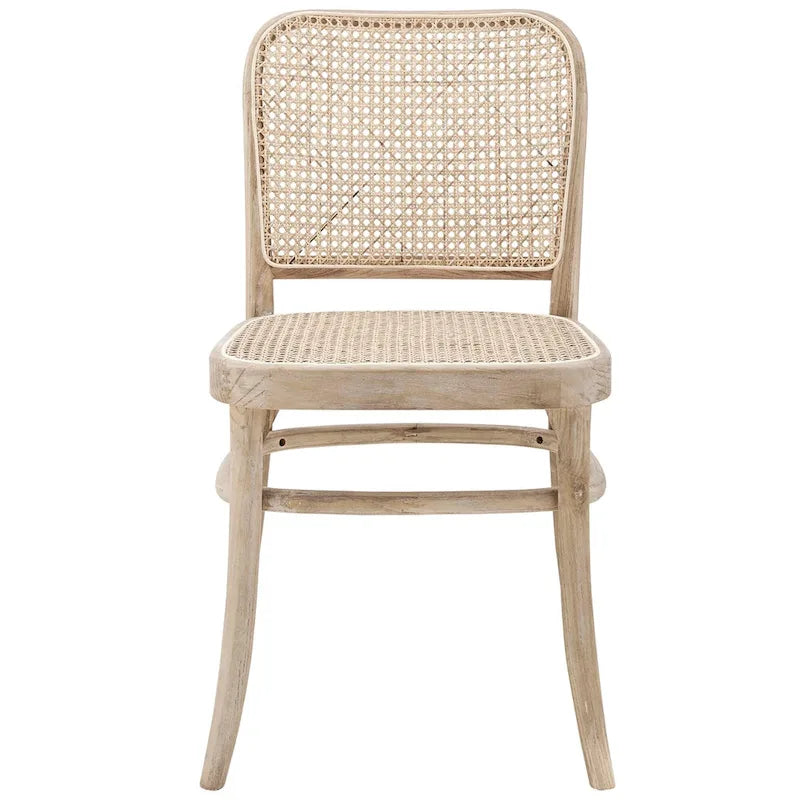 Lot de 2 chaises de salle à manger en bois avec dossier en rotin
